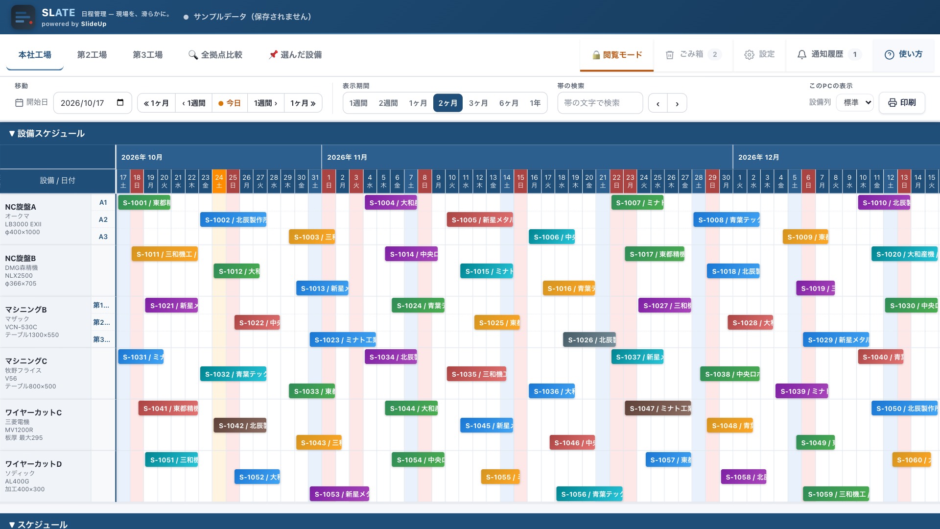 Slate v2.2 — 設備ごとの段と予定を表示する工程表